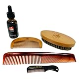 Beard Brush Comb Set - 4 Pieces- Premium Oval Wood Beard Brush with Boar Bristles, Bamboo All Fine Beard Comb, Tortoise Pocket Beard and Moustache Comb & Tortoise Dressing Comb