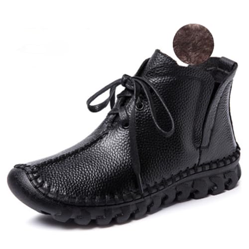 Myallfeet Women's Handmade Leather Lace Up Cow Tendon Soft Sole Leather Shoes Winter Outdoor Warm And Comfortable Anti Slip Ankle Boots