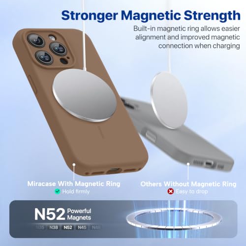 Image of miracase Magnetic for iPhone 15 Pro Case, [Soft Anti-Scratch Microfiber Lining], Compatible with MagSafe, Liquid Silicone Shockproof Drop Protection Phone Case for 15 Pro, Chocolate