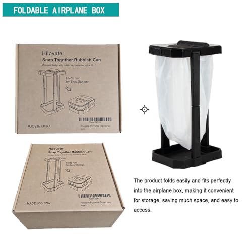 Image of Collapsible Trash Can & Portable Garbage Bin with Reinforced Frame, 2 Ground Stakes, Trash Bag Holder - Includes Built-in Bag Dispenser & 20 Bags for Camping, RV, Outdoor & Home Use