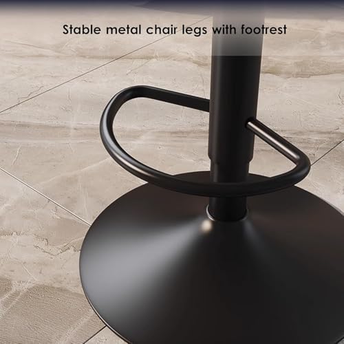 Image of Creative Black Adjustable Bar Stool Chair | PU Leather Cushion Seat with Backrest | Hydraulic Gas Lift | Metal Base with Footrest | Kitchen Counter, Bar, Cafe, Home Furniture | Pack of 1