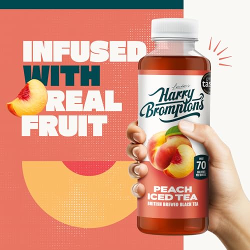 Harry Brompton's London Ice Tea. Made with Real Black Tea and Peach Juice. 70 Calories, No Artificial Sweeteners, Antioxidant-Rich and High in Vitamin C. 500ml (Pack of 12).