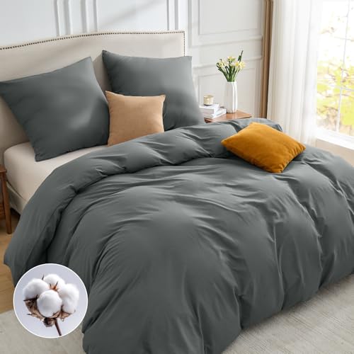 BEDELITE Bettwäsche 220x240 Baumwolle 3teilig - Bettwäsche-Sets Grau mit Reißverschluss, Bettbezug 240x220 Anthrazit mit 2 Kissenbezüge 80x80 cm,...