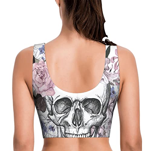 Rajanaz Skull with Flowers Sports Bra for Women Seamless Padded Yoga Bras Workout Fitness Running Crop Tank Tops - Image 4