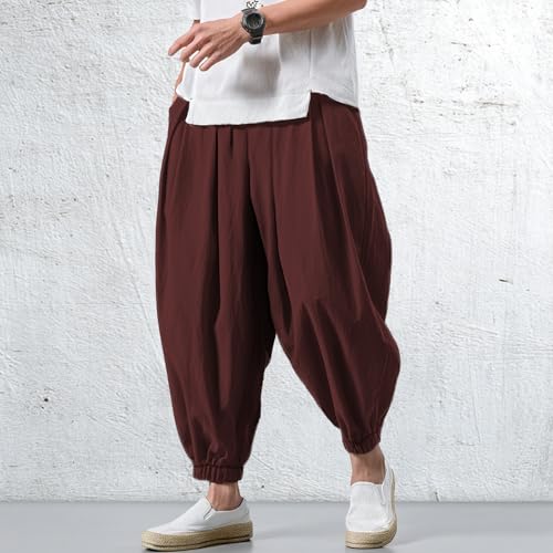 MARSVOVO Harem Pants for Mens Fashion Trousers Loose Elastic Waist Drawstring Belted Casual with Pockets Japanese Style2