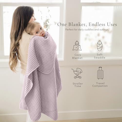 Image of Konssy Waffle Baby Blanket for Boys & Girls, Soft Newborn Swaddle Blanket | Waffle Knit, Cozy Crib Blanket Neutral for Nursery, Stroller Toddler Bed, Machine Washable, 41 inch x 37 inch(Purple)