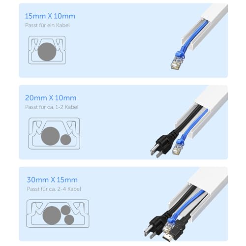 shinfly 4,8 m Kabelkanal Weiß, Kabelkanal Weiß Selbstklebend, Kabelschacht Weiss von Kabeln, Kabelleiste für die Wand, TV - 15x10 mm