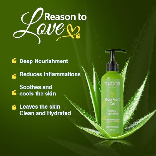 Image of Rivona Naturals 99% Pure Organic Aloe Vera Gel with Neem | For Face, Skin & Hair | Hydrating, Moisturizing & Soothing | Multipurpose Gel for Men & Women (125ml)
