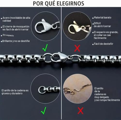 Miniatura 4 de Rwqian Collar Hombre Cadena Malla 55cm Acero Inoxidable Plata Caja Mujer Venecia 3mm Ancho