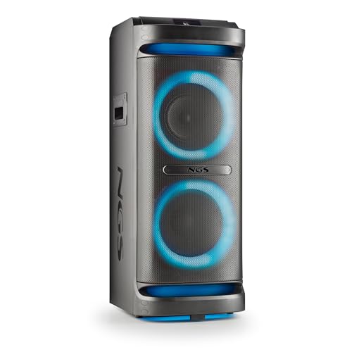NGS Wild Space 2 - Altavoz Portátil, Compatible con Tecnología Bluetooth, True Wireless Stereo, Subwoofer + Doble Tweeter, Micro SD/USB/AUX IN, Ruedas, Color Negro