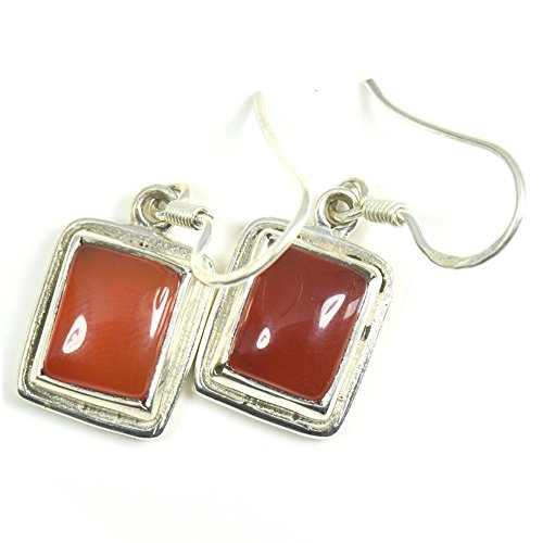 Boucles d'oreilles onyx rouge argent 925 pendantes carrées femme