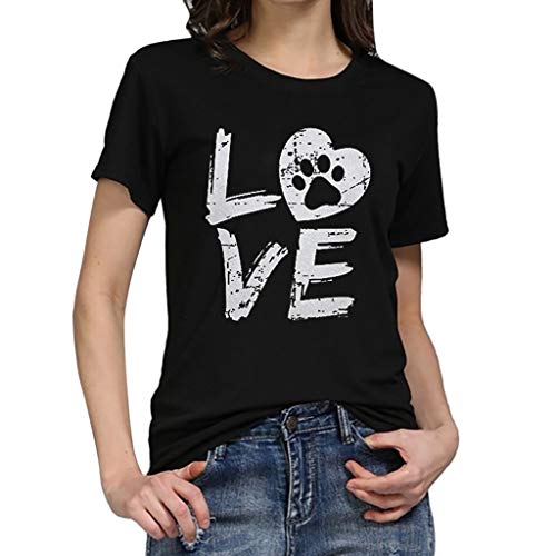 Blusas para Mujer Elegantes LANSKIRT Camisetas de Manga Corta con Estampado de Letras de Love para Mujer Bonitos Camisas T Shirt Casual