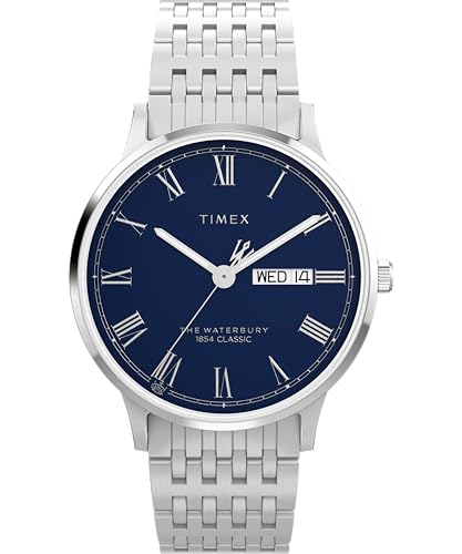 Timex Waterbury Reloj para Hombre, Pulsera de Acero Inoxidable, Esfera Azul, Caja de Acero Inoxidable, 40 mm, TW2Y28500