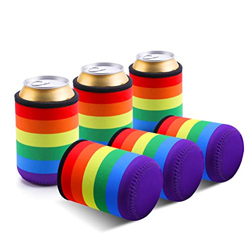 TAGVO Can Sleeves, Insulated Beer Can Sleeve Covers Easy-On Can Cooler Set of 6 - Rainbow Colour, Machine Washable, Durable, Neoprene with Stitched Fabric Edges