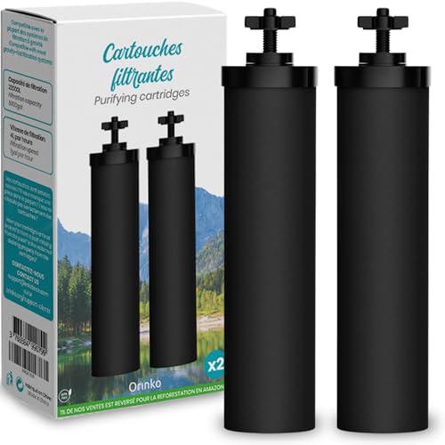 ORINKO® Cartuchos Filtrantes de Agua por Gravedad x2   Filtros Repuesto de Carbono Activo para Purificadores de Agua   Compatible con Berkey, Waterdrop, Ecofiltro   Ideal para Camping y Uso Doméstico