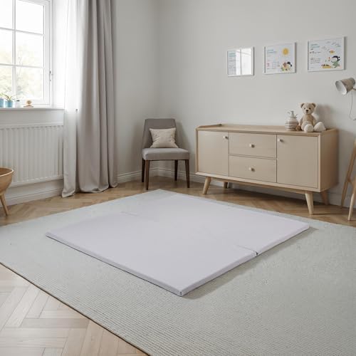 Essentials Playtime Folding Foam Play Mat (48 x 48 x 1) Soft Playpen or Floor Mat for Tummy Time, Crawling & Preschool Play, Ready to Use Standalone or with a Play Yard, Easy to Clean - Sterling