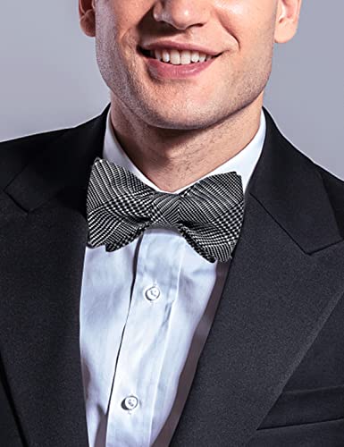 Image of DiBanGu Men Bow Tie Paisley Striped Self-Bow Tie for Men and Silk Woven Bowtie Pocket Square Cufflinks Wedding Party