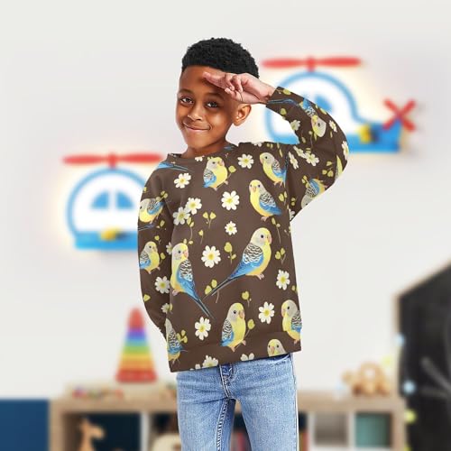 JUNZAN Cute Budgerigar Brown Big Girls Pullover Hoodie Crewneck Kids Hoodies Boys Party 4T4