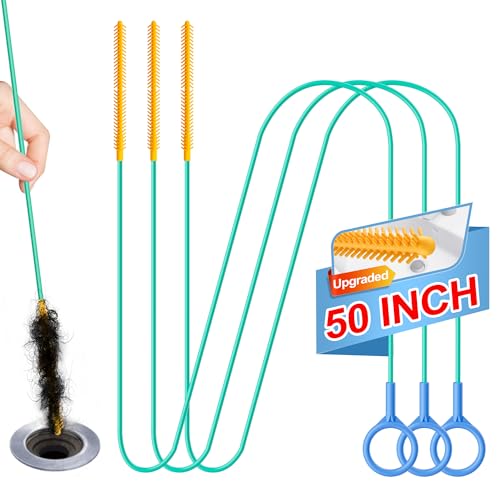 Sink Snake Drain Hair Removal Tool, Reusable 50 Inch Extended Drain Snake Tool Clog Remover,...