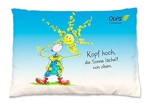Oups Zirbenkissen bunt: Kopf hoch, die Sonne lächelt von oben Oups Zirbenkissen bunt: Kopf hoch, die Sonne lächelt von oben