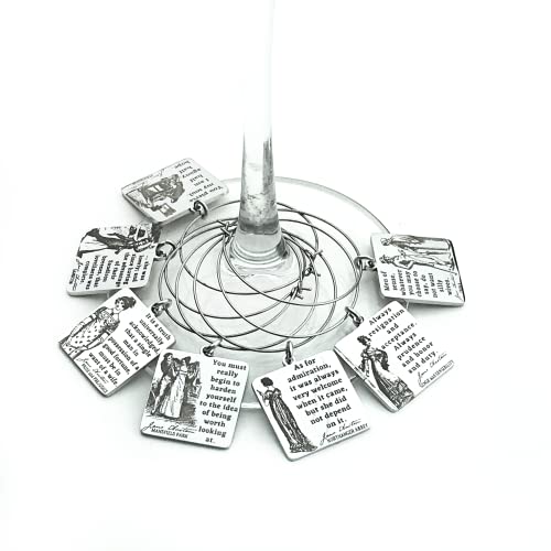 Jane Austen BOOK QUOTES Stainless Steel Wine Ring Hook Hoop Marker Charms