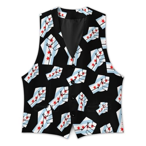 Chicago Flag Resist Men's Suit Vest Slim Fit Business Dress Party Pattern Waistcoat Vest Top3