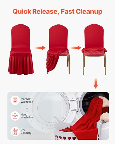 Image of VEVOR Chair Covers, Polyester Spandex Chair Cover, Stretch Slipcovers for Wedding Party Dining Banquet Flat-Front Chair Covers (Red-d, 30PCS)