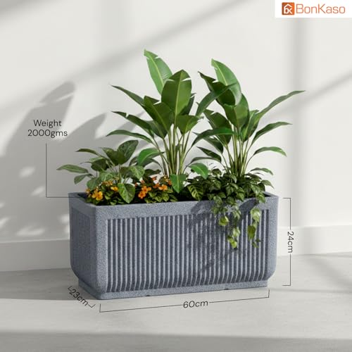 Image of BonKaso 24 Inch Window Planter for Indoor & Outdoor | Heavy Duty Durable Polymer Flower Pot Gamla | Lightweight Rectangular Modern Planter for Balcony, Terrace, Living Room & Office Decor (Light Grey)