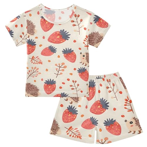 ALAZA Hedgehog Strawberry Fruit Pajamas Short Sleeve 2 Piece Sleepwear Top and Bottom Pajama Set Unisex