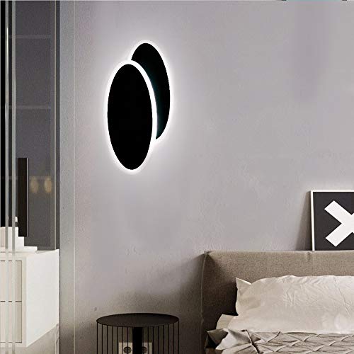 14W Aplique de pared LED Blanco Frio 6500K Lámpara de pared Interior 1100lm Negro lampara de pared para sala de estar dormitorio Cover