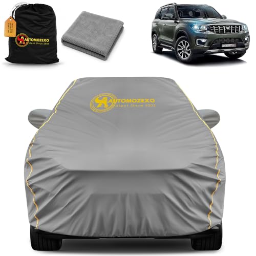 Image of Scorpion 100% Waterproof Car Cover for All Weather Protection with Mirror Pocket Inner Cotton Layer Triple Stitched Cover with Adjustable Belt Bottom Elastic to Secure Fit -Grey