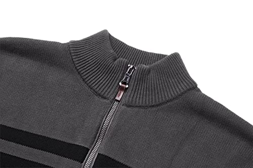 Magnivit Men's Quarter Zip Pullover Sweater Casual Striped Sweatshirt Dark Grey #TOP1