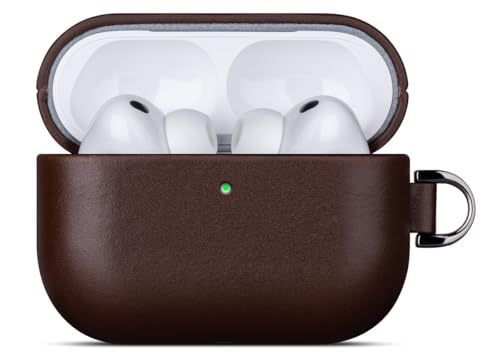Image of Haobobro for AirPods Pro 3 Leather Case Cover - Leather from Cow Hide, Handmade Drop Protective Hard Cover, Wireless Charging Compatible AirPods Pro 3rd Generation Case with Keychain - Coffee Brown