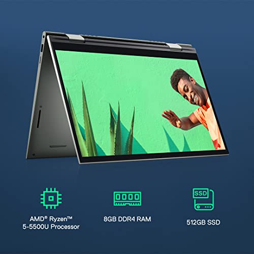Image of Dell New Inspiron 7415 2in1 Laptop AMD Ryzen 5-5500U 14 inches(35cm) Touch FHD 60Hz, 8GB, 512GB SSD, Pebble Green Color, FPR + Backlit KB & Active Pen 1.56Kgs & WM118 Wireless Mouse, 2.4 Ghz