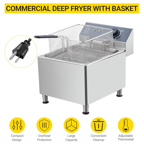 11.6QT Deep Fryer with Basket Commercial, 11L Electric Countertop Fryer Stainless Steel Deep Fryers, for Restaurant Home Use with Extra Large Frying Basket and Lid