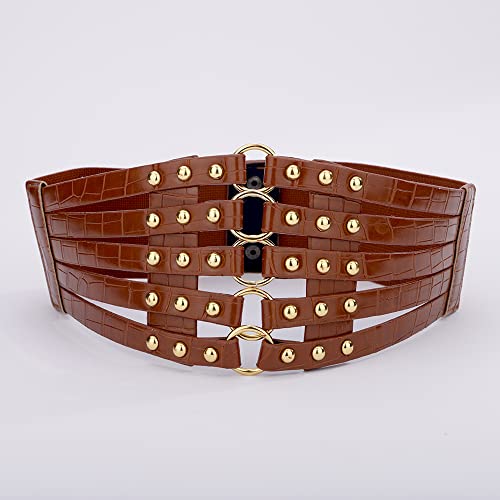 Wiwpar Women's PU Leather Elastic Wide Stretchy Waist Belt Fashion Vintage Waistband for Dresses Corset Belt Tie Waist Belt Corsets for Women Girls Party Prom Dress(Brown)4