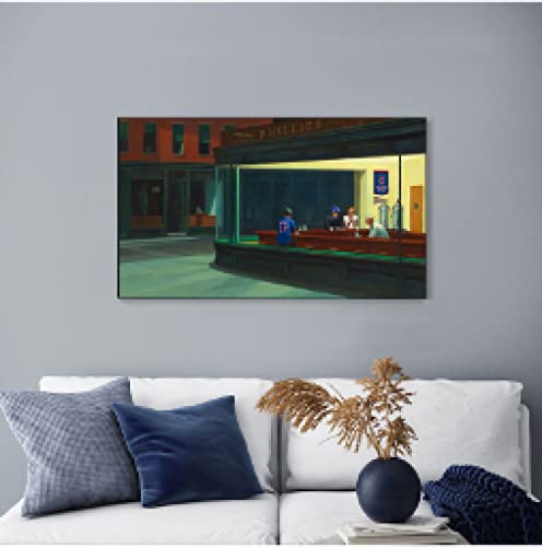 HSFFBHFBH Arte de la pared Pintura Lienzo Arte Póster e impresión Arte de la pared Nighthawks de Edward Hopper Imagen para la sala de estar Decoración del hogar 60x80cm (24x31in) con marco negro Cover