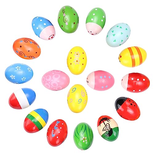 BUMP LARK Wooden Colorful egg shaker for children's Hand Percussion Shakers instruments pieces random patterns Easter Halloween props (Multicolour 18 PCS)