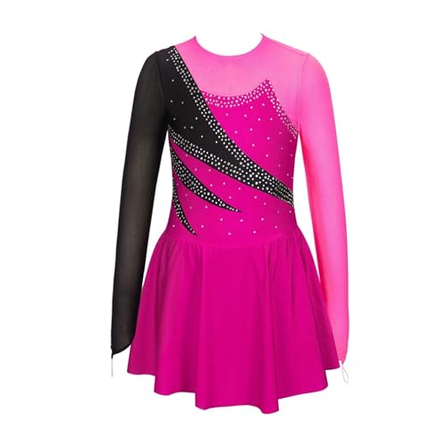 Vestido de manga larga con diamantes de imitación for patinaje artístico for niñas, vestido de retazos for ballet, gimnasia, baile, ropa de actuación for niños Diseñados Para Danza, Ballet Y Gimnasia(