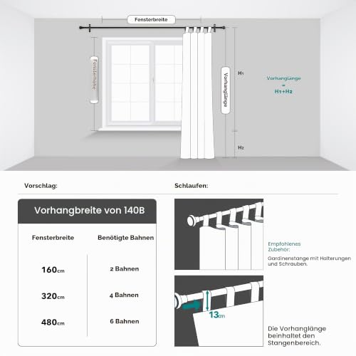 Deconovo Blackout Vorhang Schlaufen Verdunkelung UV-Schutz Königsblau – Ansicht 6