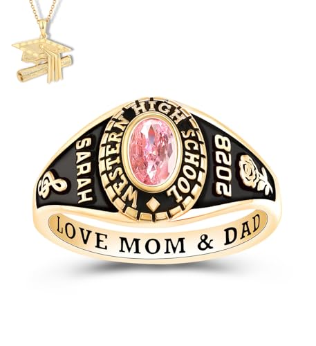 PJM Customized Sterling Silver Women Class Ring – Delicate Classic – (Sterling Silver Gold Plated)