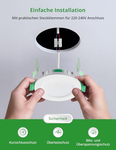 HOMEOW LED Einbaustrahler 230V Dimmbar 55mm – 68mm Lochmaß, 4W LED Spots Warmweiß Neutralweiß Kaltweiß, Einbauleuchten Deckenspots Einbau Spotlight Ultra Flach IP44 für Bad, 6er Set