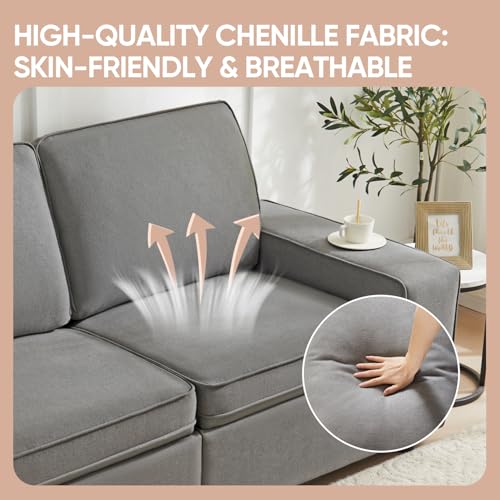 Image of Waxberry 71 inch Chenille Loveseat Sofa Couch for Living Room with Seat Storage, Modern 2-Seater Deep Seat Sofa with Side Pockets & Type-C /USB Ports, Detachable Backrest for Office, Apartment (Grey)
