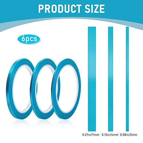 Sliverdew 6 Rolls Vinyl Pinstripe Tape 1/16 Inch, 1/8 Inch, 1/4 Inch Width Blue Masking Tape Painters Tape High Temperature Low Tack Automotive Car Paint For Curves #TOP1