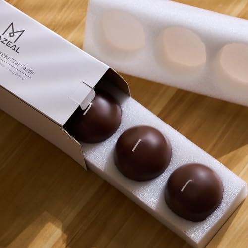 Mozeal Hand-Poured, 3 Inch Brown Round Ball Candles - Elegant Brown Round Pillar Candles Set Of 3 thumb #4
