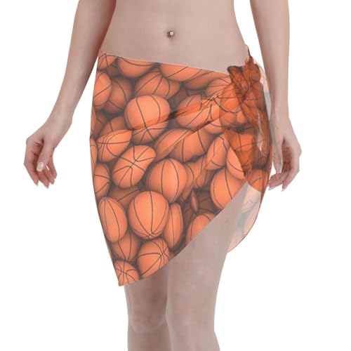Elegante envoltura de playa con estampado naranja de baloncesto, vestido de traje de baño, para mujer, perfecto para piscina y centro turístico, Negro, talla única