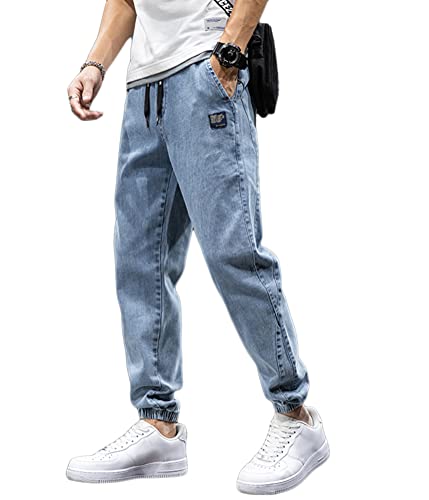 shownicer Jeans Homme Pantalon Casual Cargo Chino Sport Jogging Pantalon Slim Fit Denim Pantalon Jogging Bas de Survêtement Hip Hop Pantalon De Sport Multi-Poches Streetwear D Bleu M