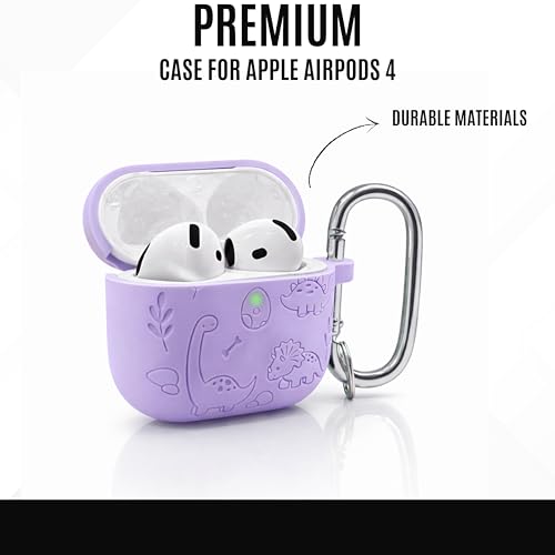 Image of Emoh Roced Case for Airpod 4 with Keychain,Silicone Dinosaur Engraved Cases Compatible with Apple AirPods 4th Generation 2024, Anti-Scratch, Protective Case Cover (Lavender, for AirPods 4)