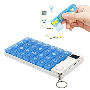 Q&Z Wekelijkse Organisator Medicine Dispenser,7 Dag 28 Compartimenten 5 X Aparte Alarmen Timer Countdown Time Display De Essentiële Medicatie Herinnering voor Parkinson Lijders