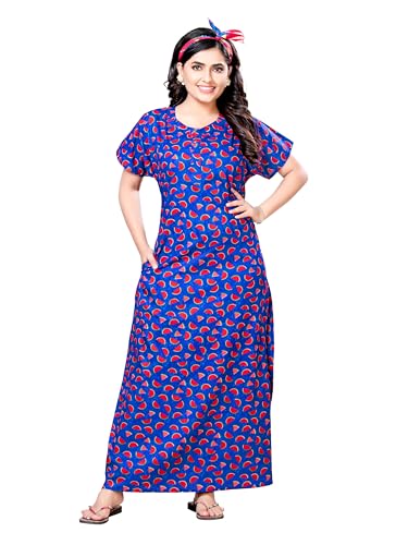 Image of PNAEONG Women's Printed Cotton Nighty, Gown Maxi - Free Size Watermelon, Blue